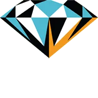 An abstract geometric diamond shape with black, white, teal, and orange triangles and polygons creates a faceted appearance, much like the precision and reliability of top-tier IT services.