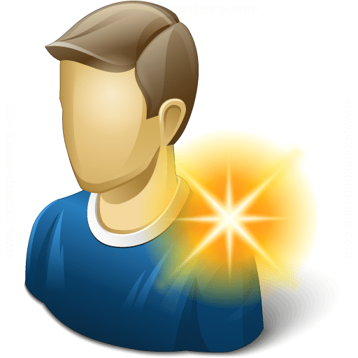 Illustration of a faceless person with styled hair, wearing a blue shirt