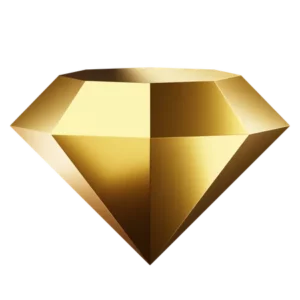 diamond-it-support A shiny, faceted, golden diamond shape with a symmetrical geometric design, reminiscent of the precision found in IT support, set against a transparent background.
