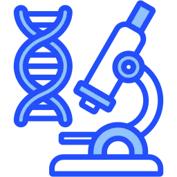 Illustration of a blue microscope and a DNA double helix, symbolizing scientific research and emphasizing the integration of IT services in advancing biology.