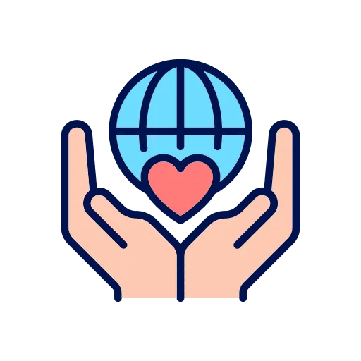 Two hands holding a globe with latitude and longitude lines and a red heart at the center, symbolizing care for the world and love for the planet, much like how IT services provide support to keep our digital world thriving.