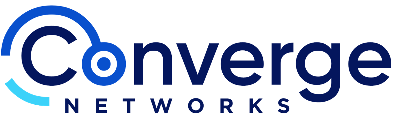 Logo for Converge Networks featuring the word Converge in bold blue letters with circular blue and cyan design elements around the letter C, and NETWORKS in smaller blue uppercase letters below.