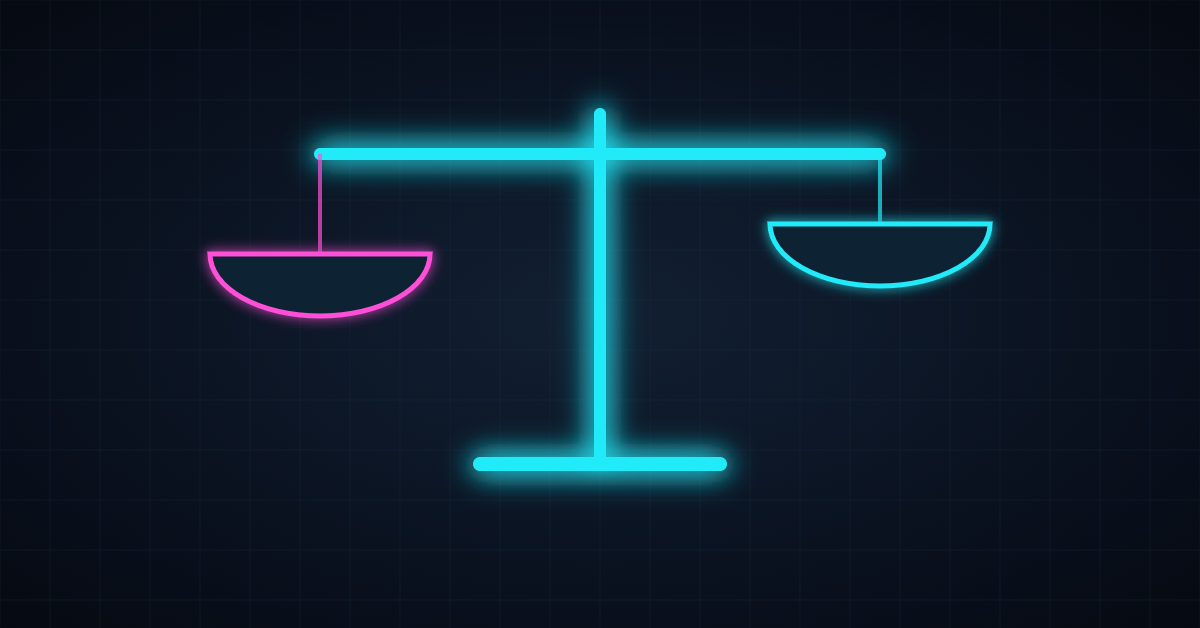 Glowing neon balance scale weighing two vendors against each other